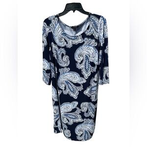 Roz & Ali Navy blue white royal‎ Blue Paisley Pattern 3/4 length sleeves